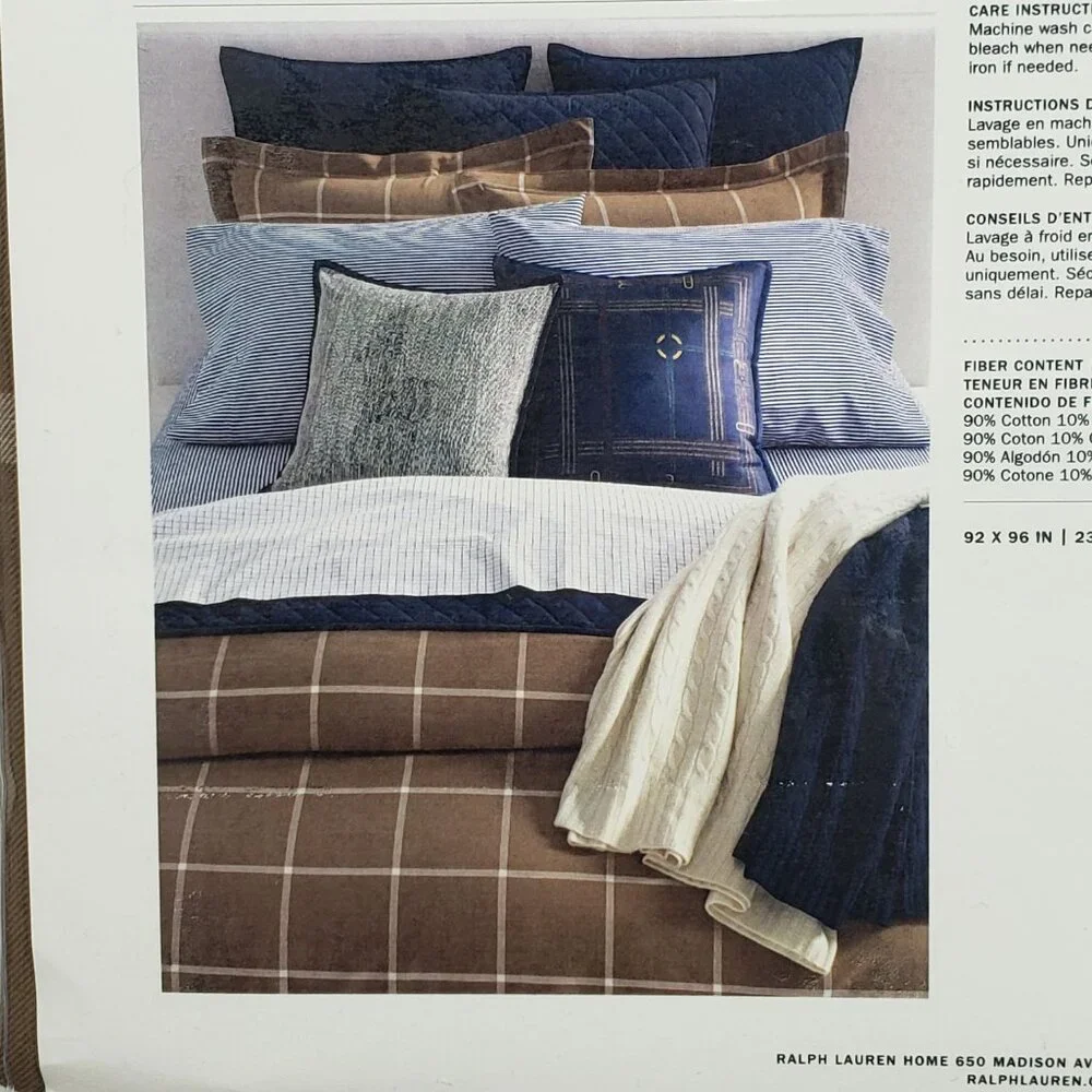Ralph Lauren Equestrian Windowpane Duvet Cover Full/Queen Camel Cream Cashmere